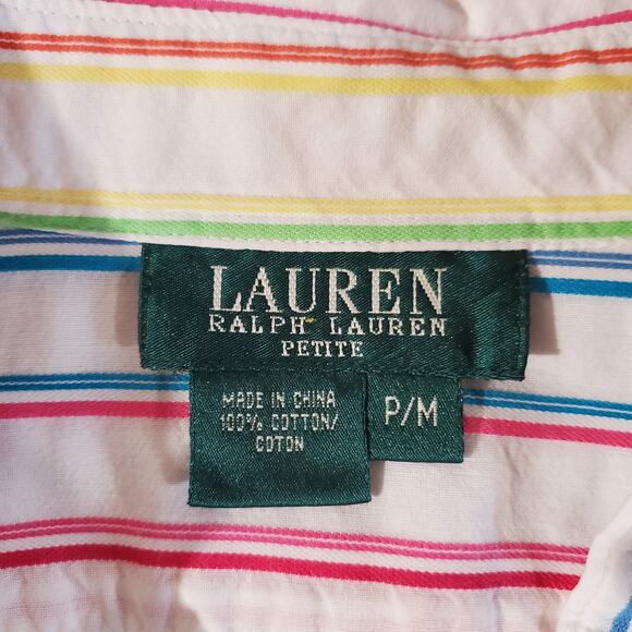Lauren Ralph Lauren Womens Rainbow Stripe Button Shirt Size MP Career Pride Work - Picture 7 of 10